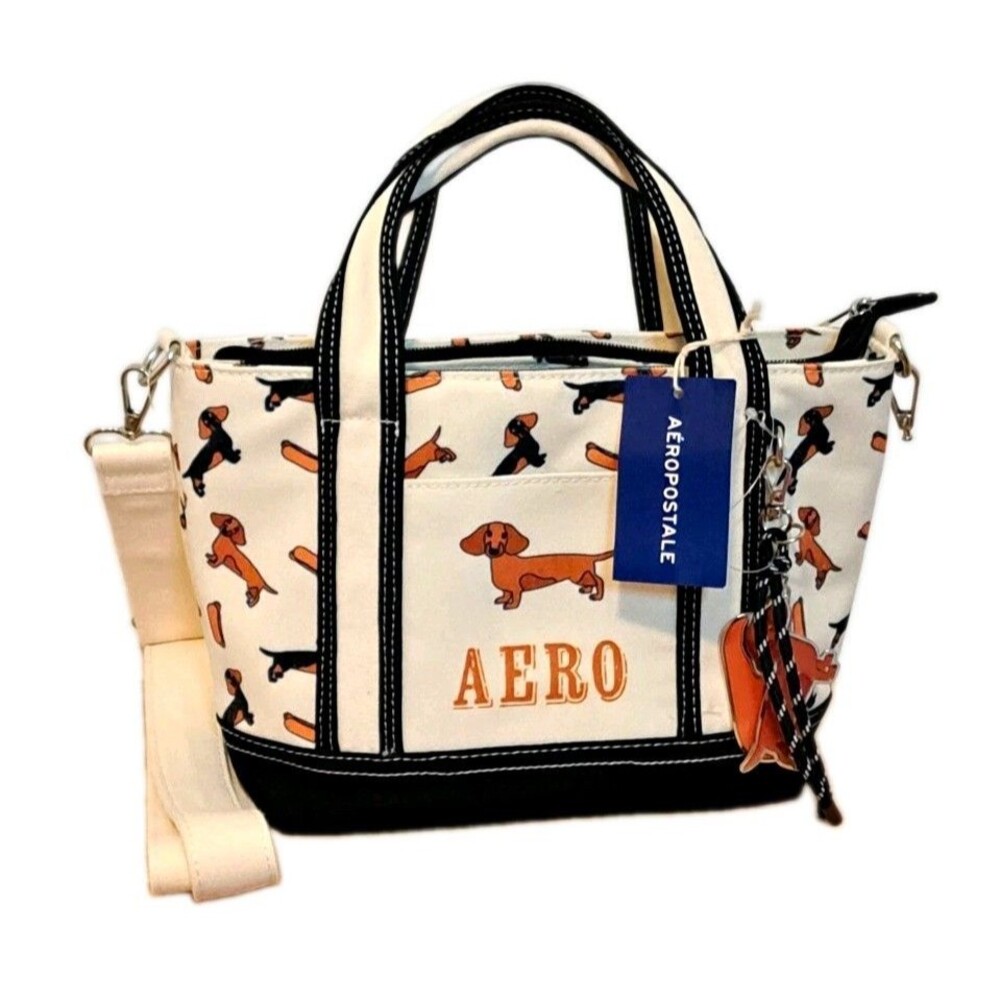 Aéropostale AERO Dachshund Dog Print Satchel Top Handle Zip w/ Crossbody Strap